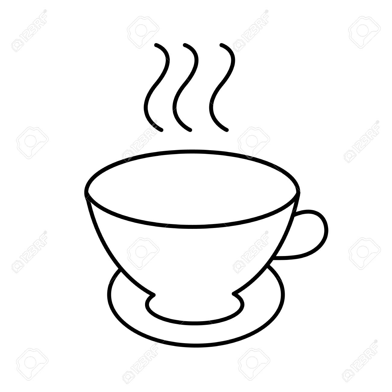 Simple Abstract Black And White Icon Of Hot Delicious Tea In A Mug With A Pen And Smoke And Copy Space On A White Background Vector Illustration Royalty Free Cliparts Vectors And