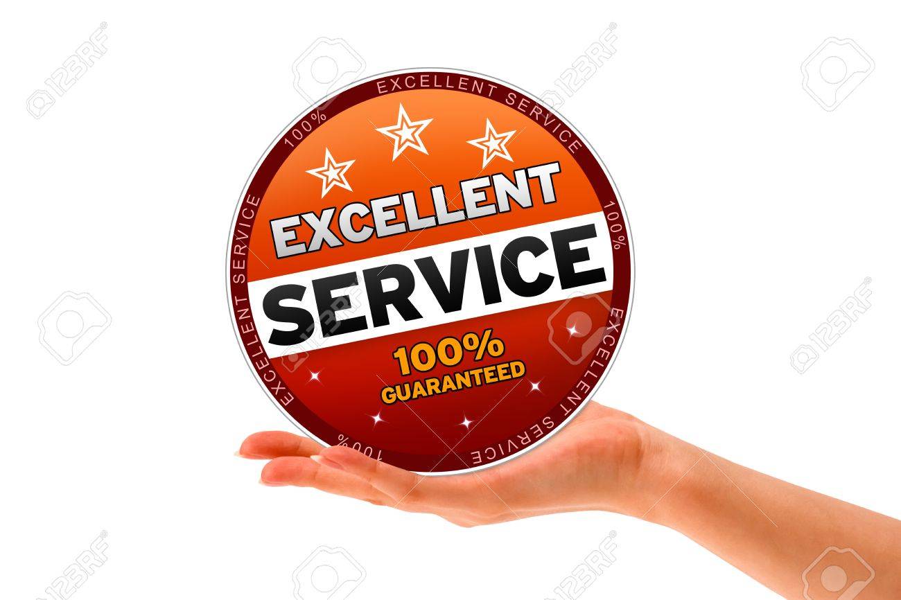 hand holding a excellent service icon on white background excellent service