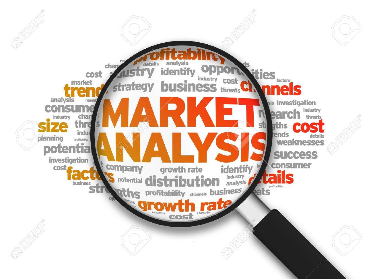 Magnified Illustration With The Word Market Analysis On White Background.  Stock Photo, Picture and Royalty Free Image. Image 14768879.