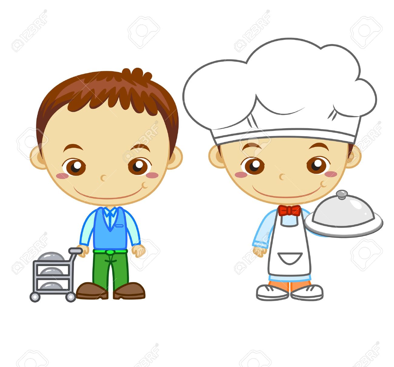 A Cook And A Restaurant Waiter Isolated On White Background Kids And Jobs  Series Royalty Free SVG, Cliparts, Vectors, and Stock Illustration. Image  14721812., image size:1300x1211
