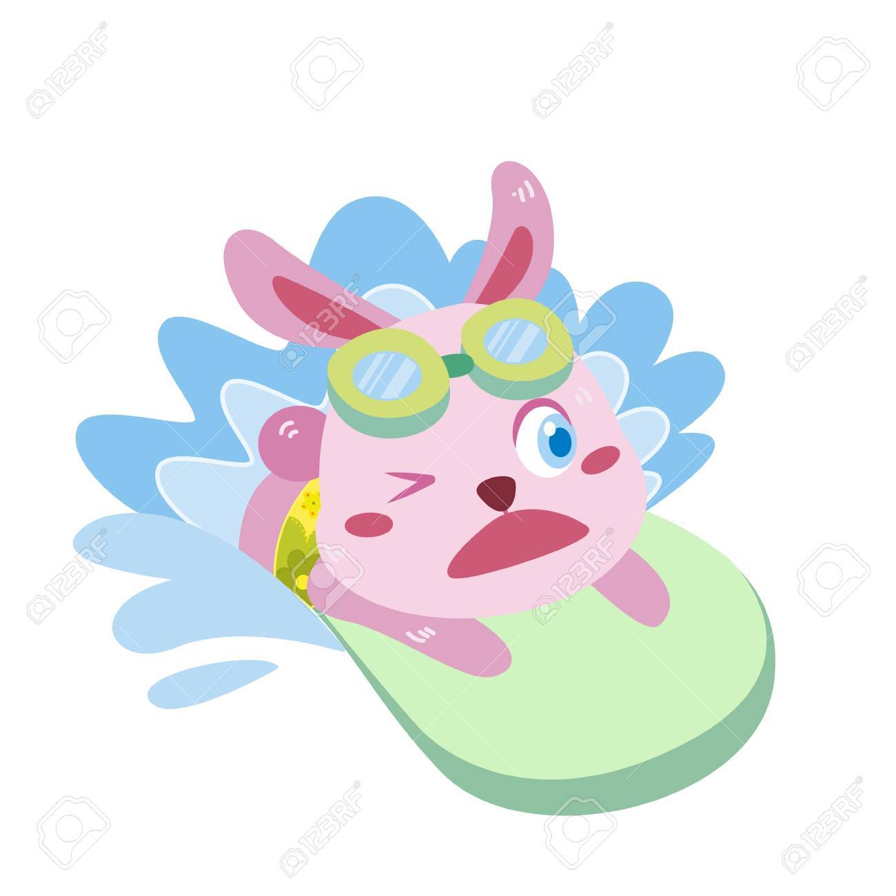 かわいいウサギがキック ボードで泳ぐのイラスト素材 ベクタ Image