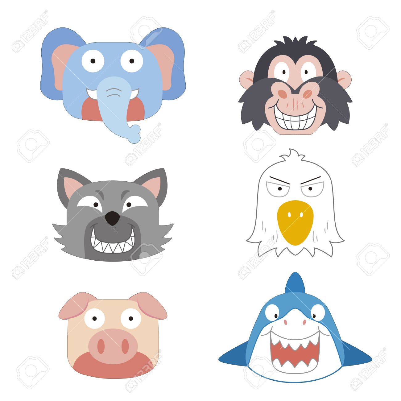 Six Cute Cartoon Animal Head Icons Royalty Free Cliparts Vectors And Stock Illustration Image