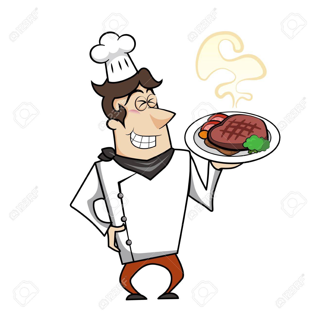 Cartoon Chef With Steak Dinner Vector Illustration. Royalty Free SVG,  Cliparts, Vectors, and Stock Illustration. Image 18261432.