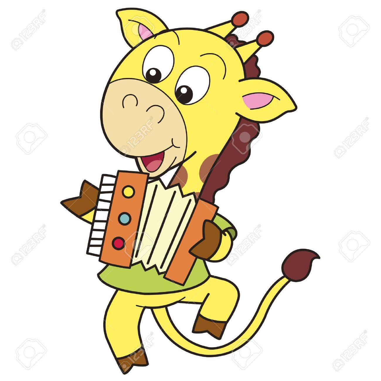 漫画のキリンがアコーディオンを弾いてのイラスト素材 ベクタ Image