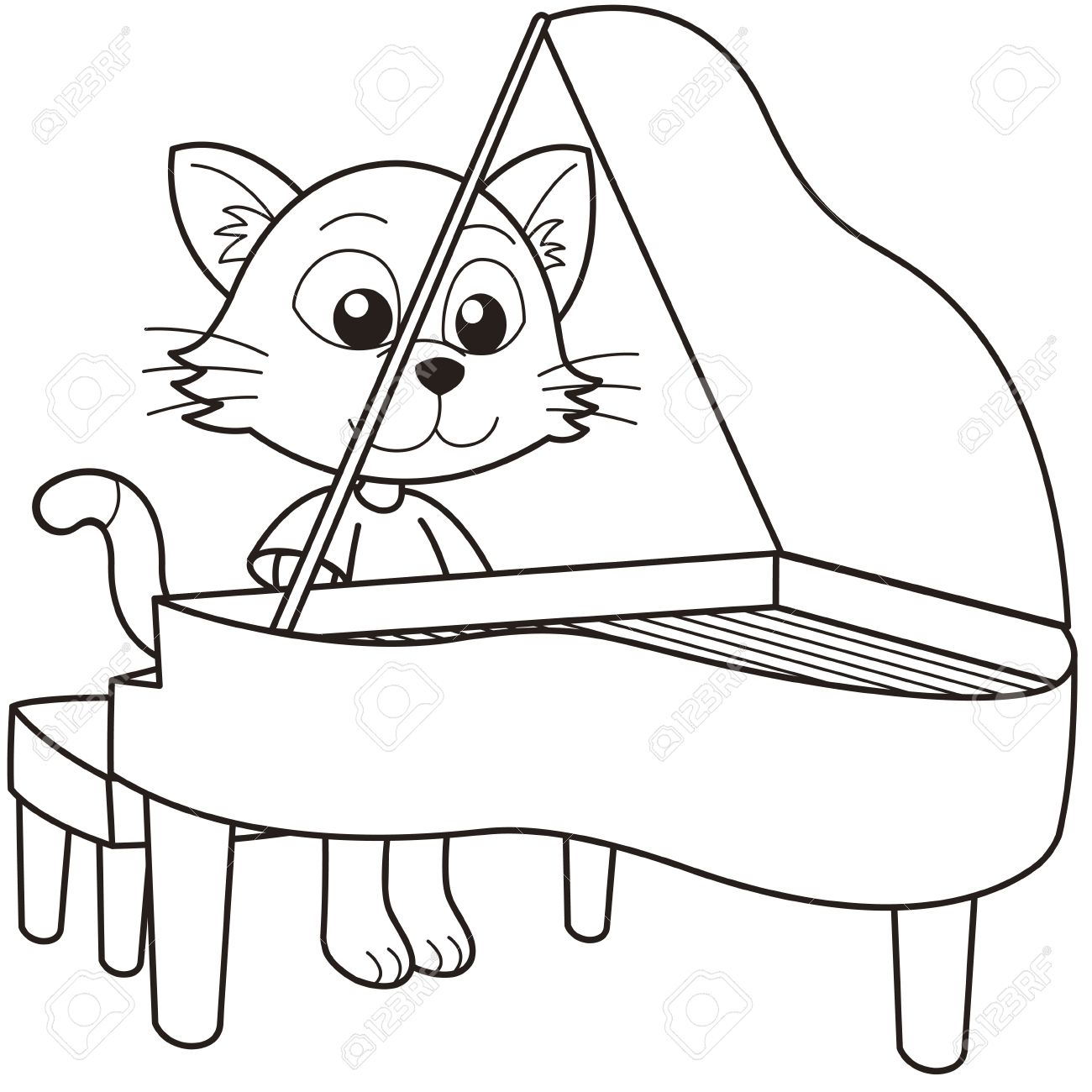 Chat De Bande Dessinee Jouant Un Piano Noir Blanc Et Clip Art Libres De Droits Vecteurs Et Illustration Image