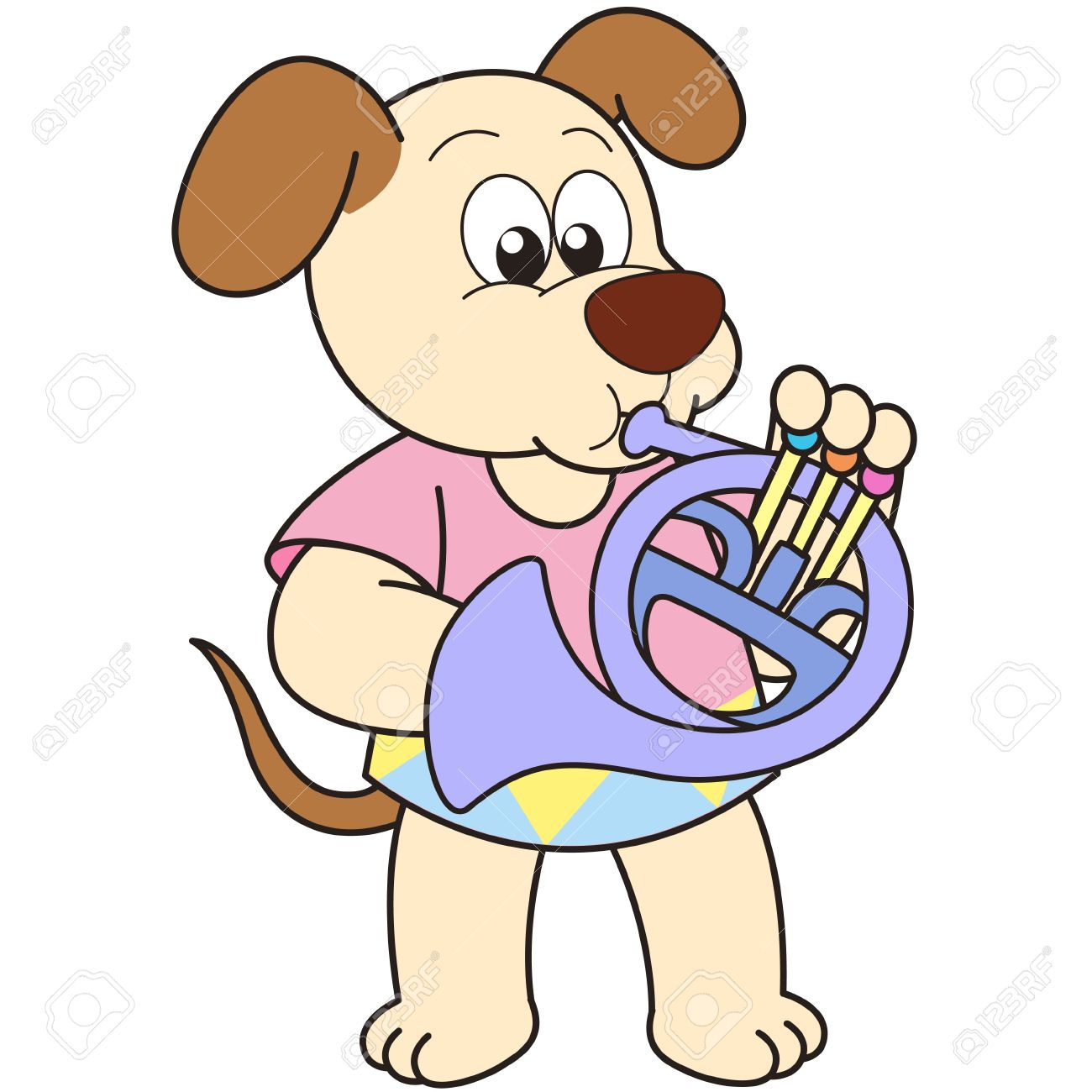 cartoon dog playing a french horn stock vector 18589328