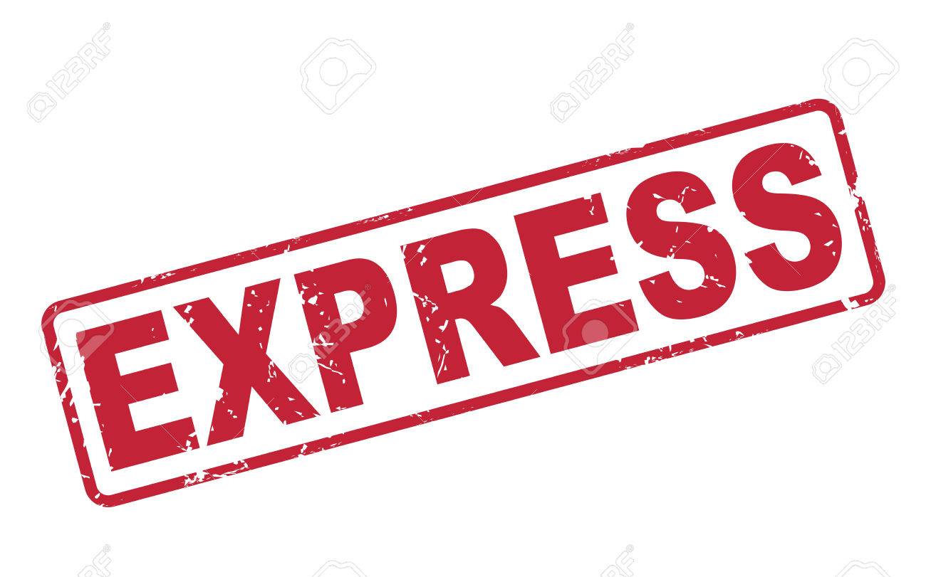 stamp express with red text over white background royalty free