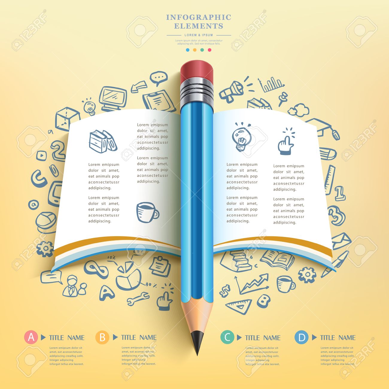 creative infographics template with pencil puzzle and education