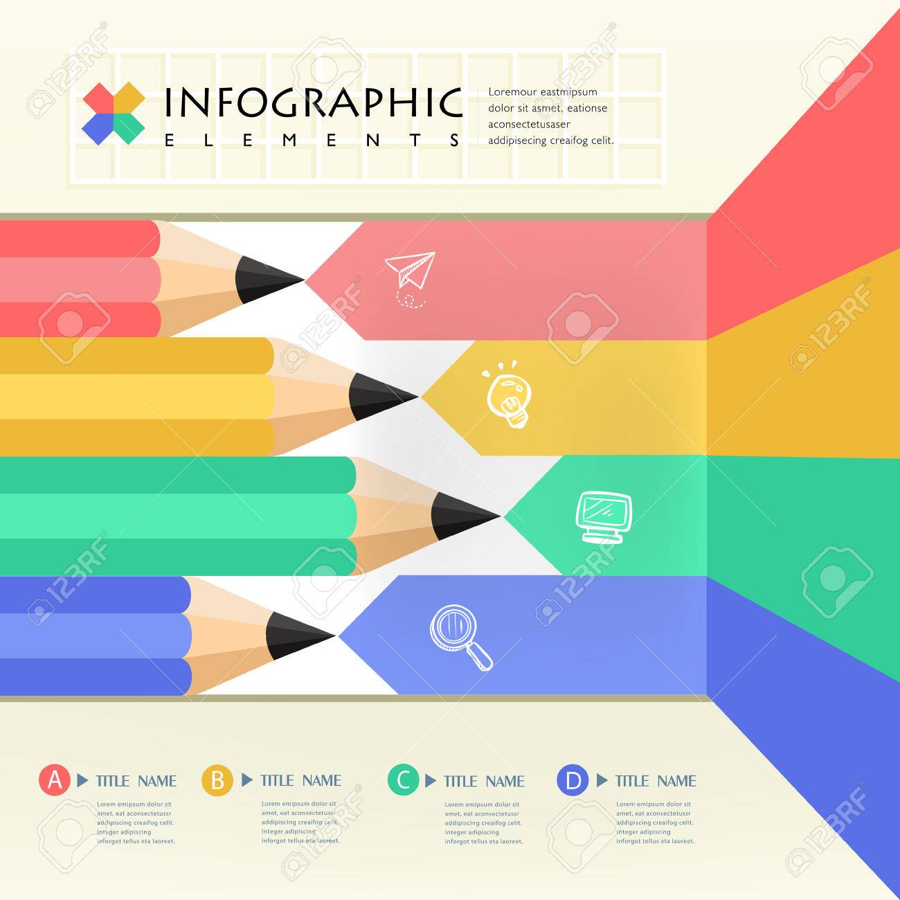 creative infographics template with pencil puzzle and education