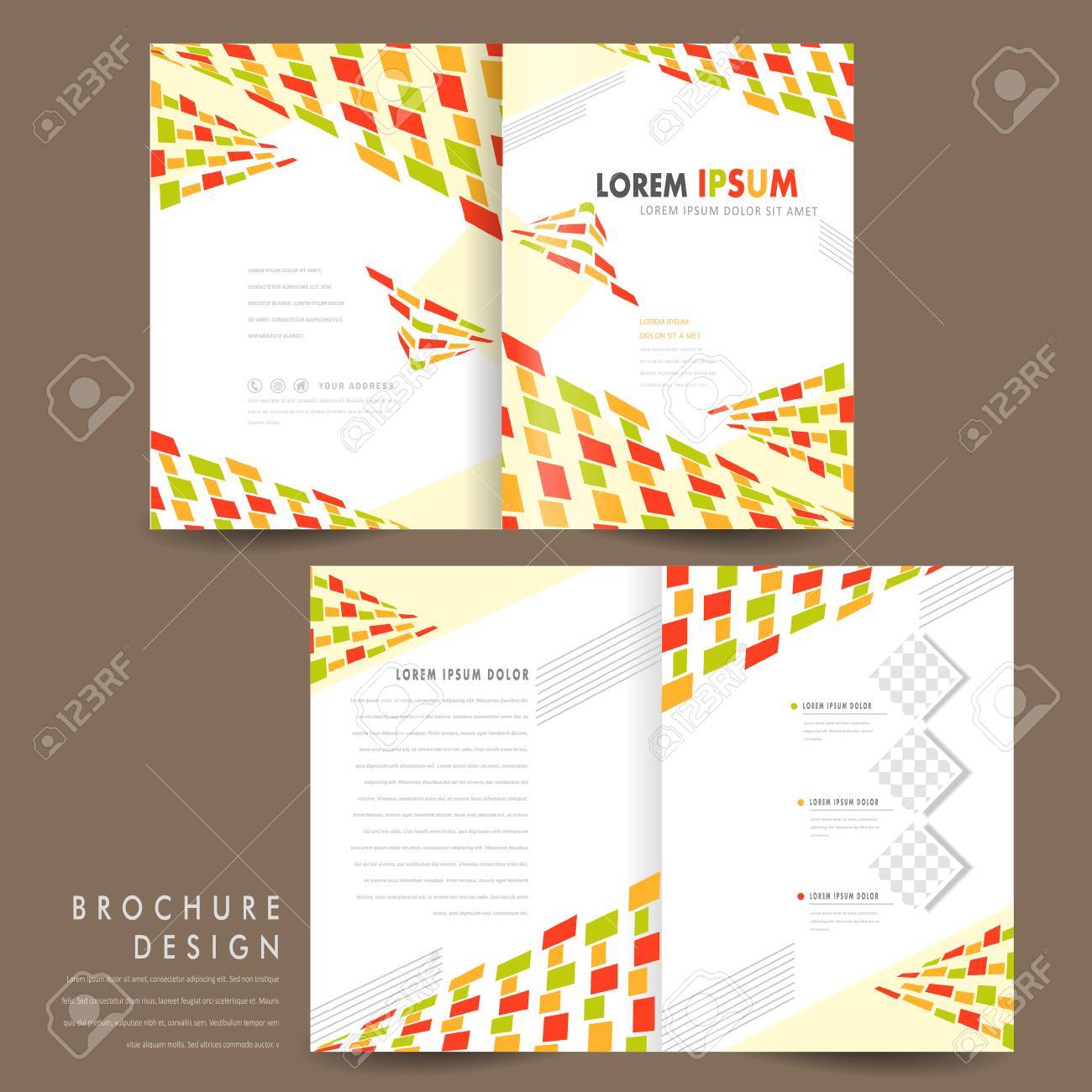 colorful modern mosaic style half fold brochure template royalty
