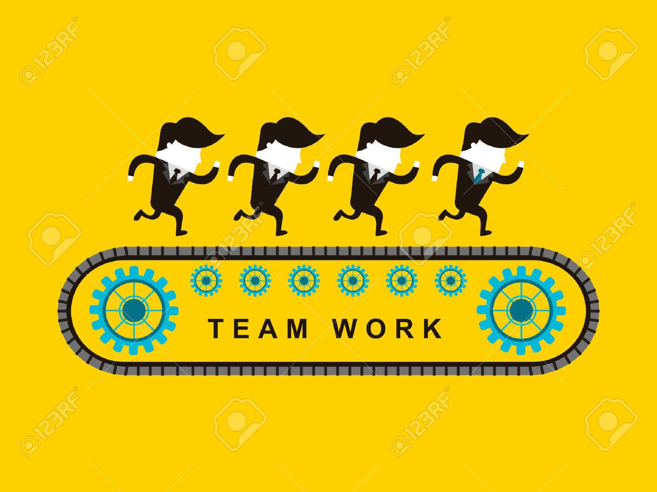 diseño plano de trabajo en equipo de negocios sobre fondo amarillo