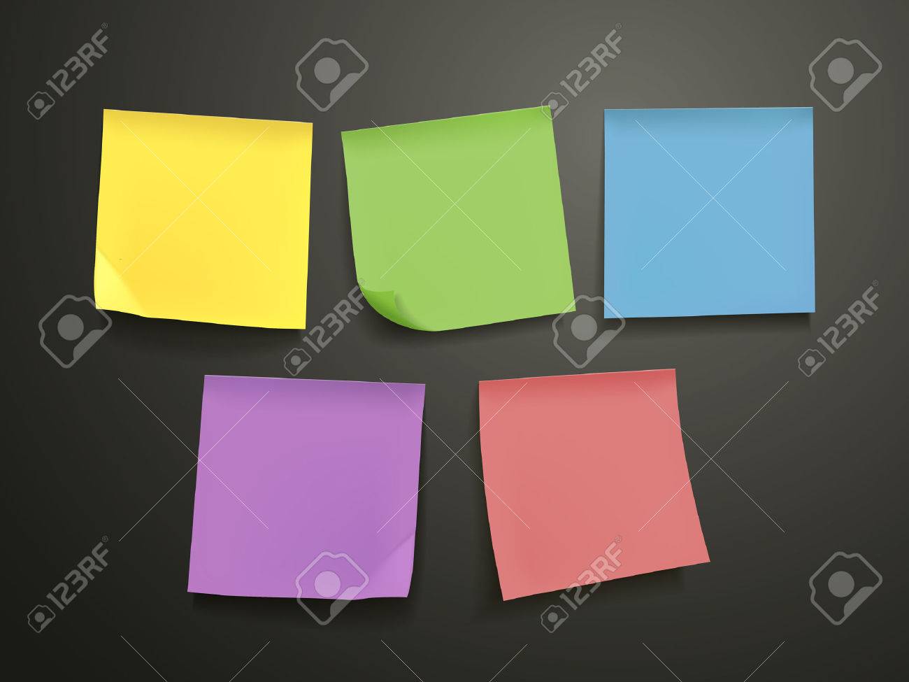 blank colorful sticky notes set over black background royalty free