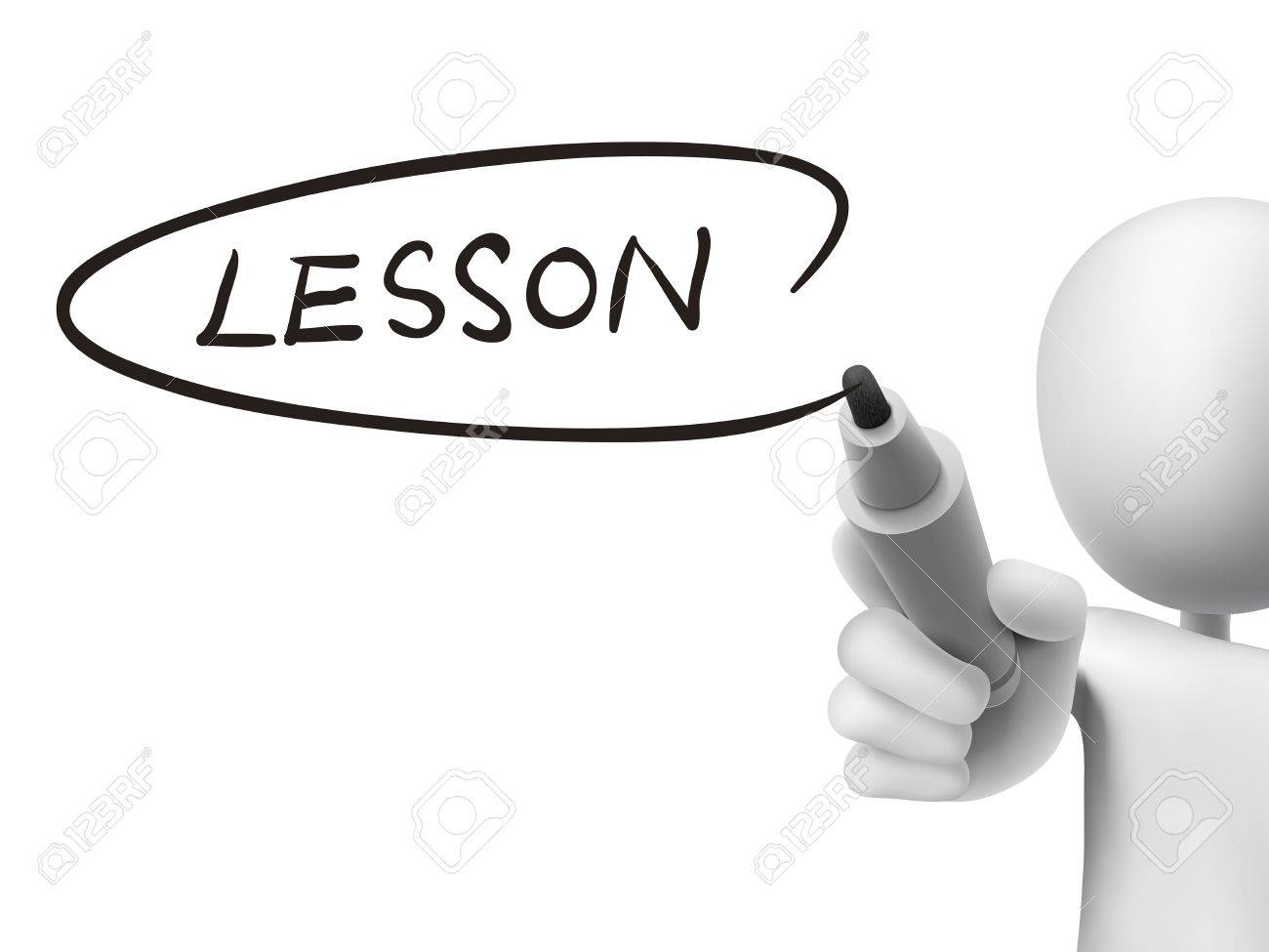 lesson word written by 3d man over transparent board stock vector 33954146