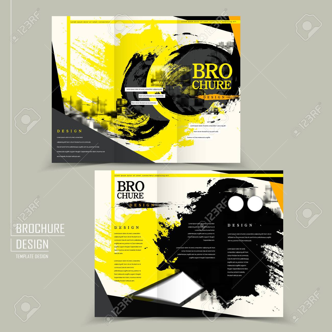 Stylish Tri Fold Brochure Design In Black And Yellow Royalty Free Cliparts Vectors And Stock Illustration Image