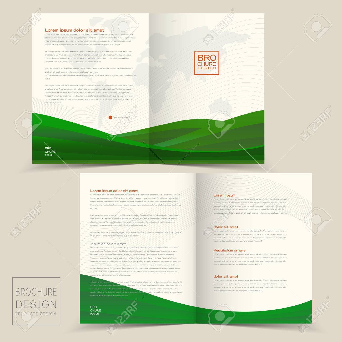 half fold brochure design templates with dynamic wave in green