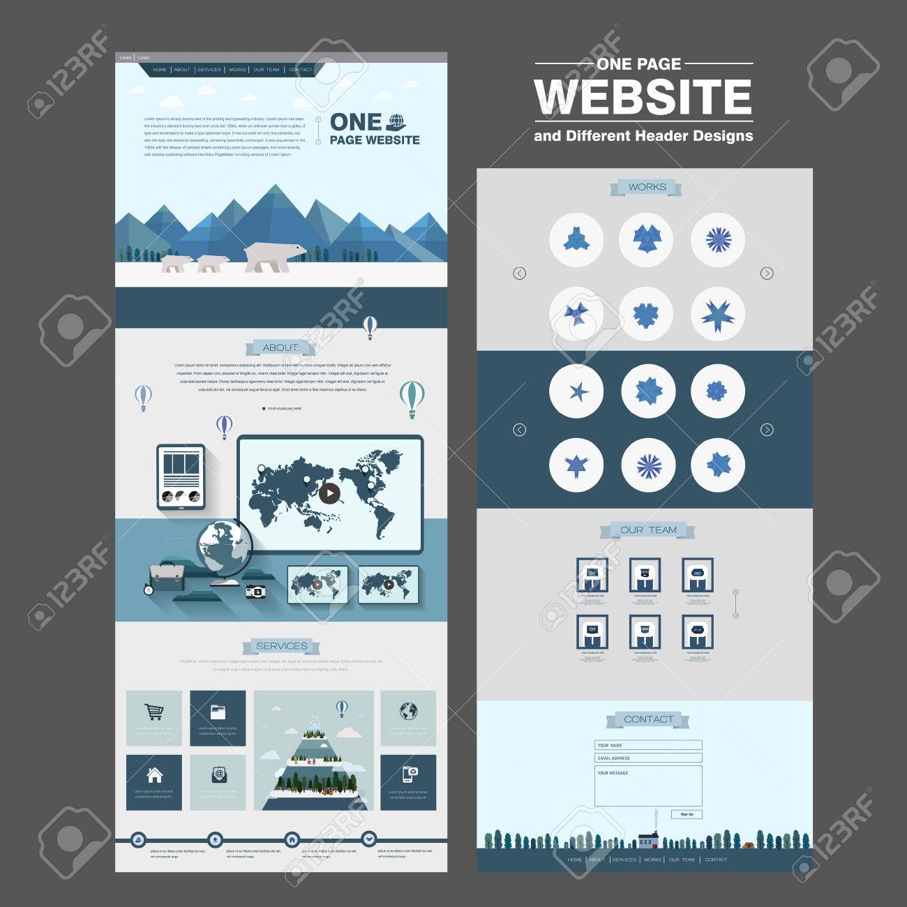 north pole scene one page website design template in flat style