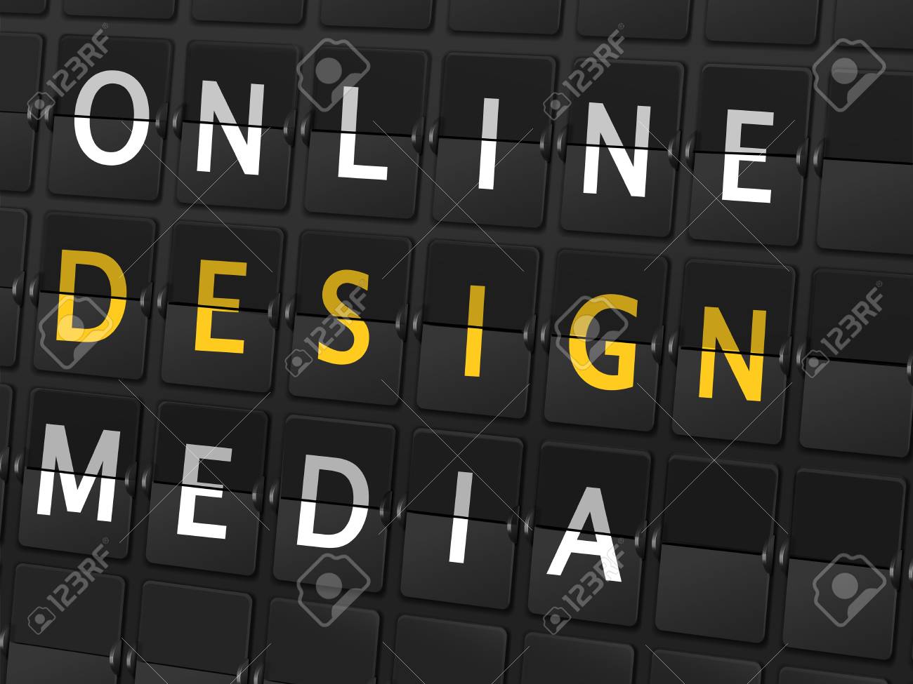online design media words on airport board background royalty free