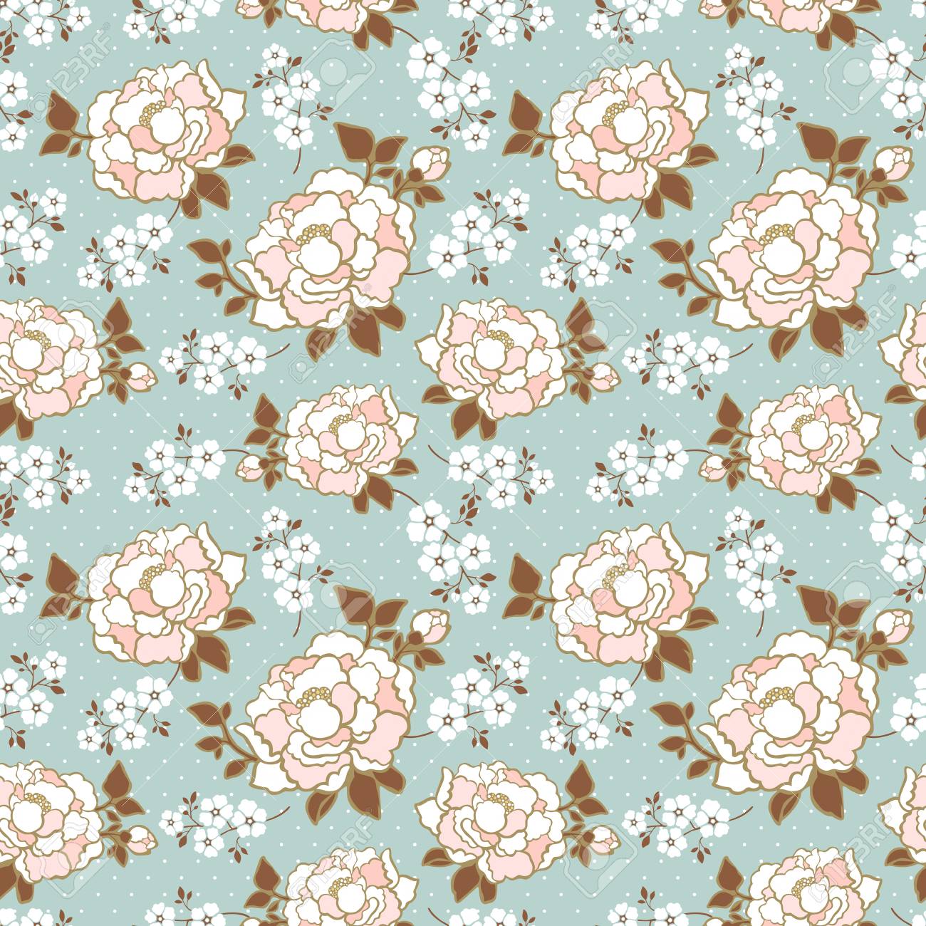 エレガント ピオニー シームレス花柄背景青上 のイラスト素材 ベクタ Image