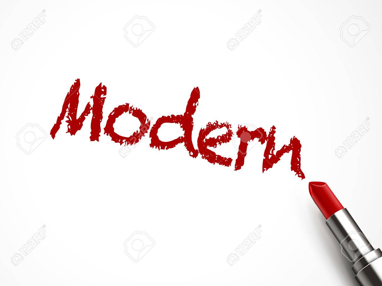 modern word written by red lipstick on white background royalty free
