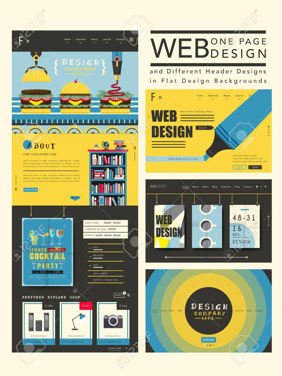 attractive one page website design template with hamburger making