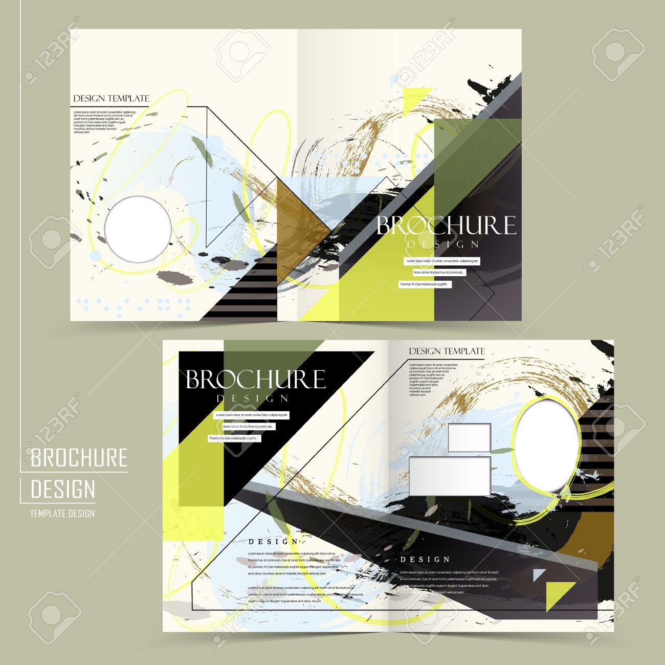 creative half fold brochure design with painting stroke in