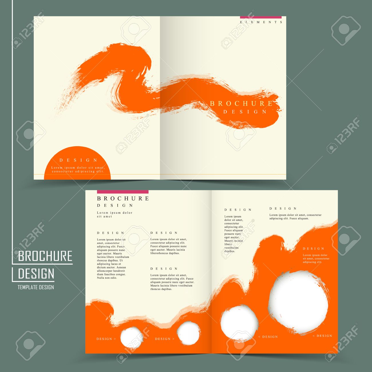 simplicity half fold brochure design with orange calligraphy