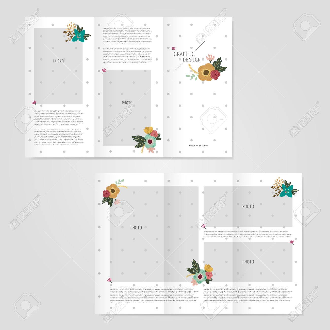 lovely tri fold template design with elegant flower element over tri fold format