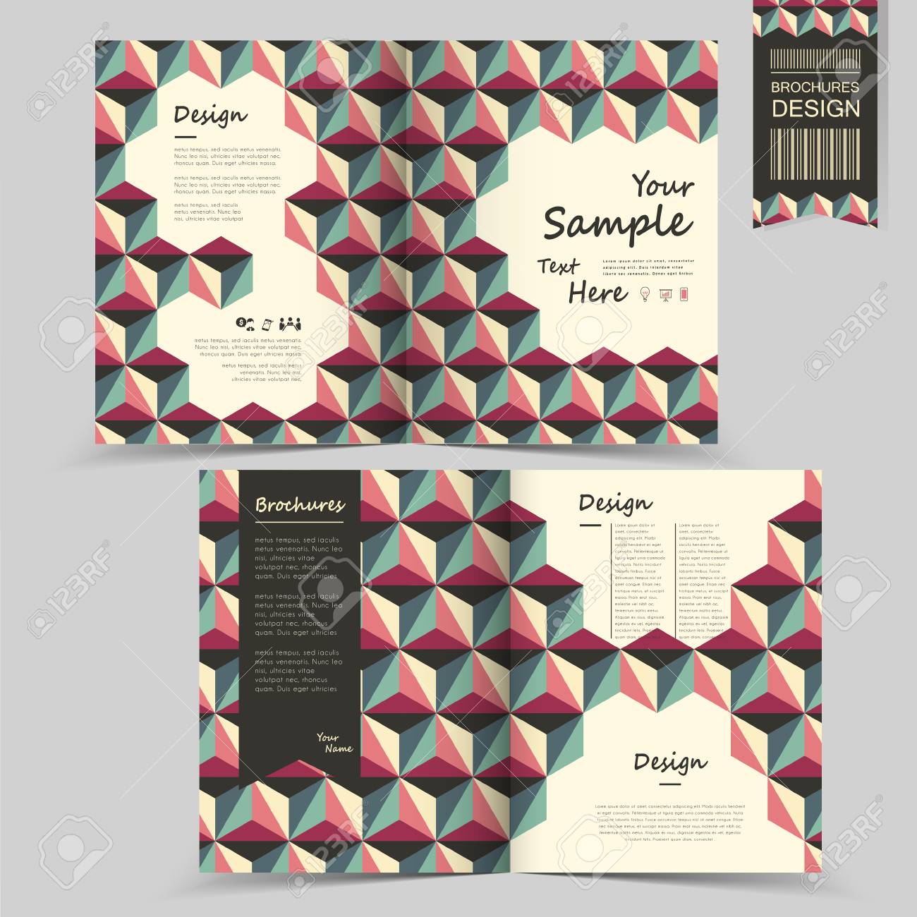 modern half fold brochure template design with geometric background half fold brochures