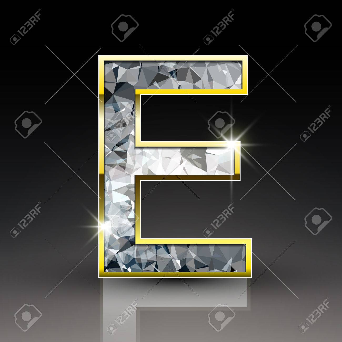 3d Shiny Diamond Letter E Isolated On Black Background Royalty Free Cliparts Vectors And Stock Illustration Image