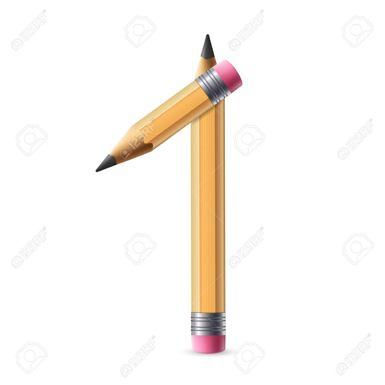 3d yellow pencil number 1 isolated on white background royalty free