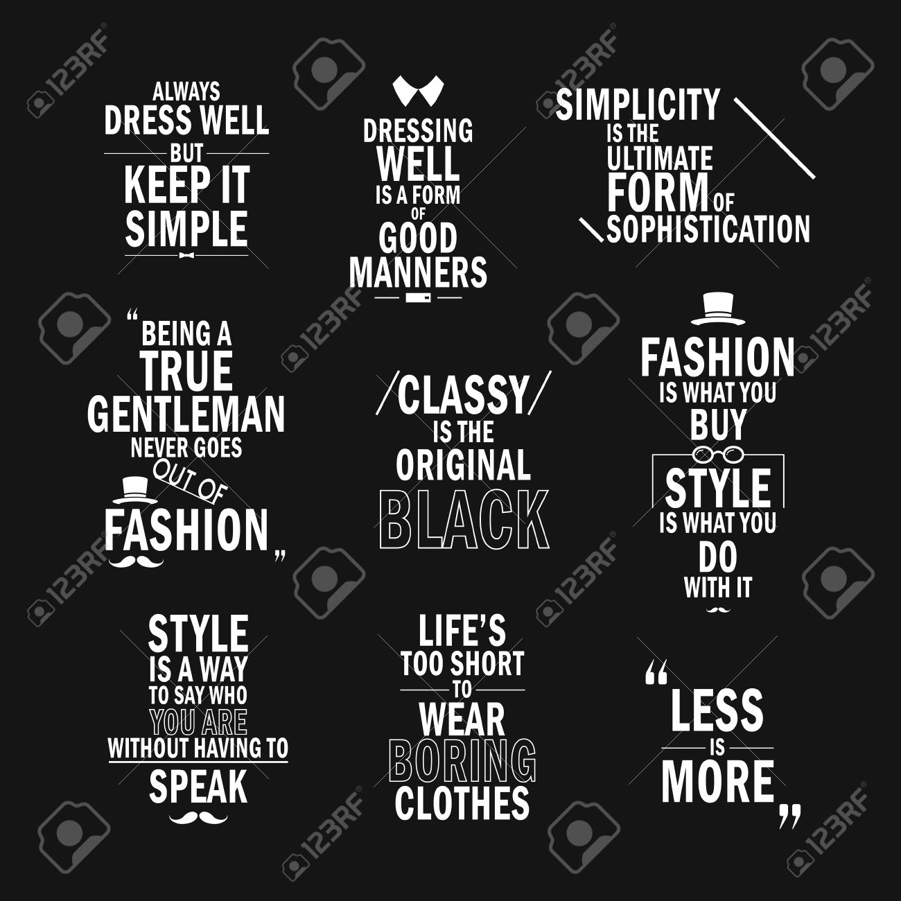 Fashion Attitude Quotes Set Isolated On Black Background Royalty ...