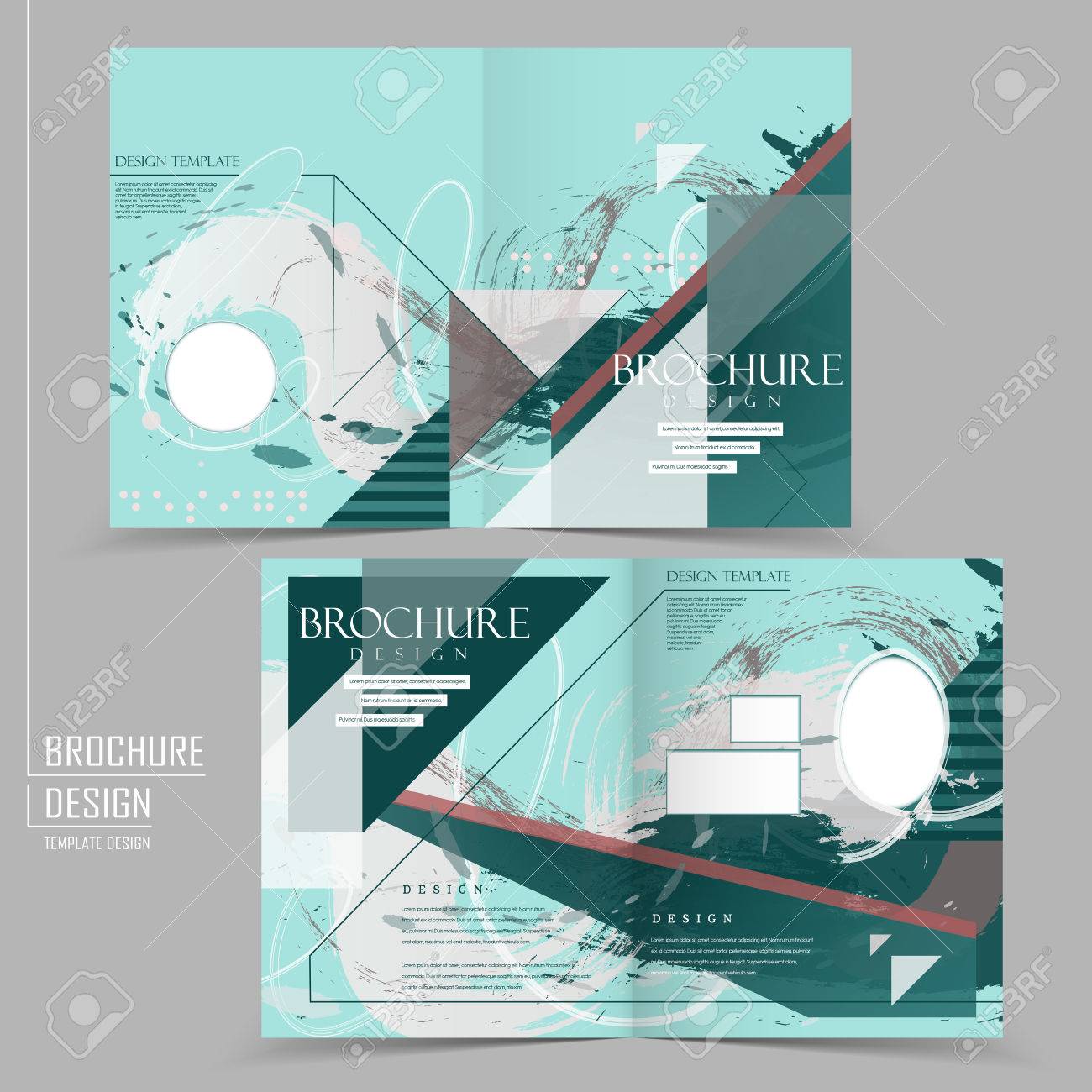 elegant half fold template design with abstract geometric and half fold brochures