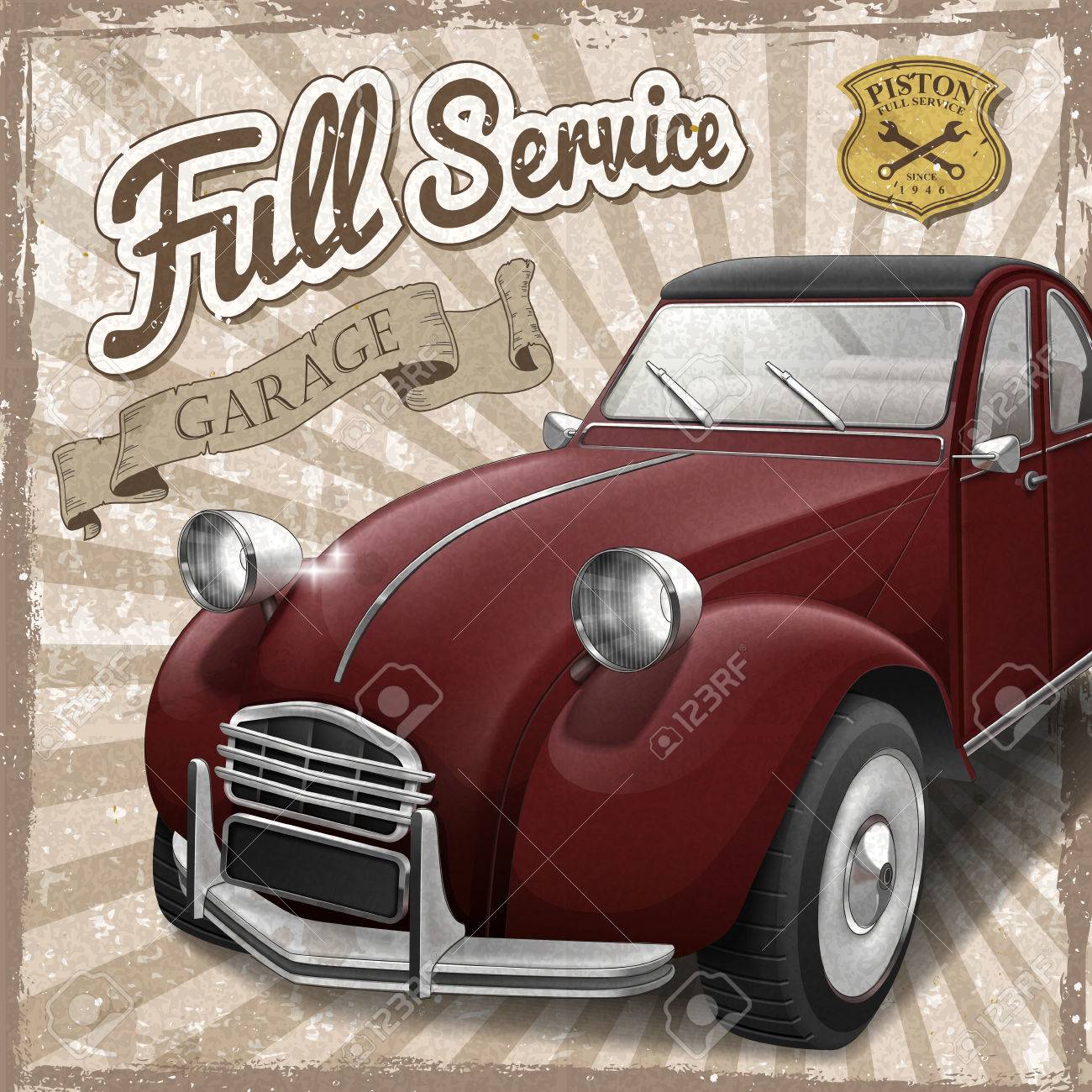 ヴィンテージ背景を持つ魅力的なレトロな車デザイン ポスターのイラスト素材 ベクタ Image