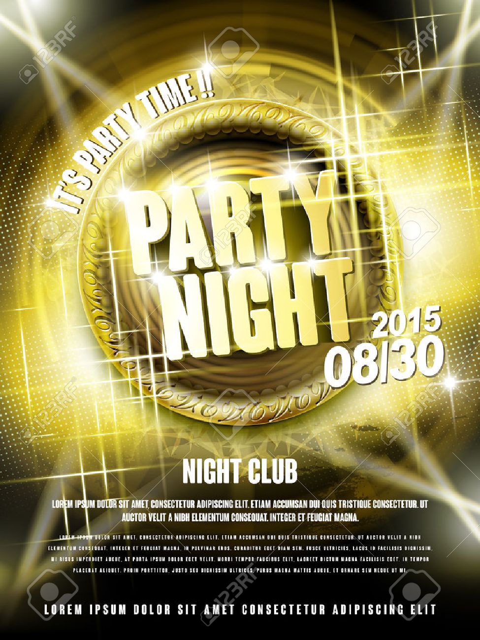 Magnifico Diseno Del Cartel Del Partido De La Musica Con Elementos De Oro Ilustraciones Vectoriales Clip Art Vectorizado Libre De Derechos Image