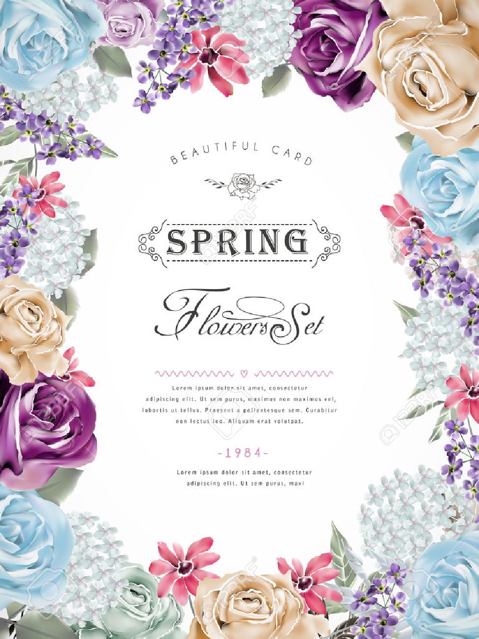 wonderful floral poster design with diverse flowers frame royalty