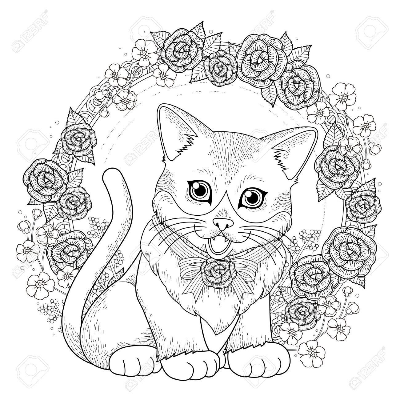 Unique Coloriage Chat Avec Fleur