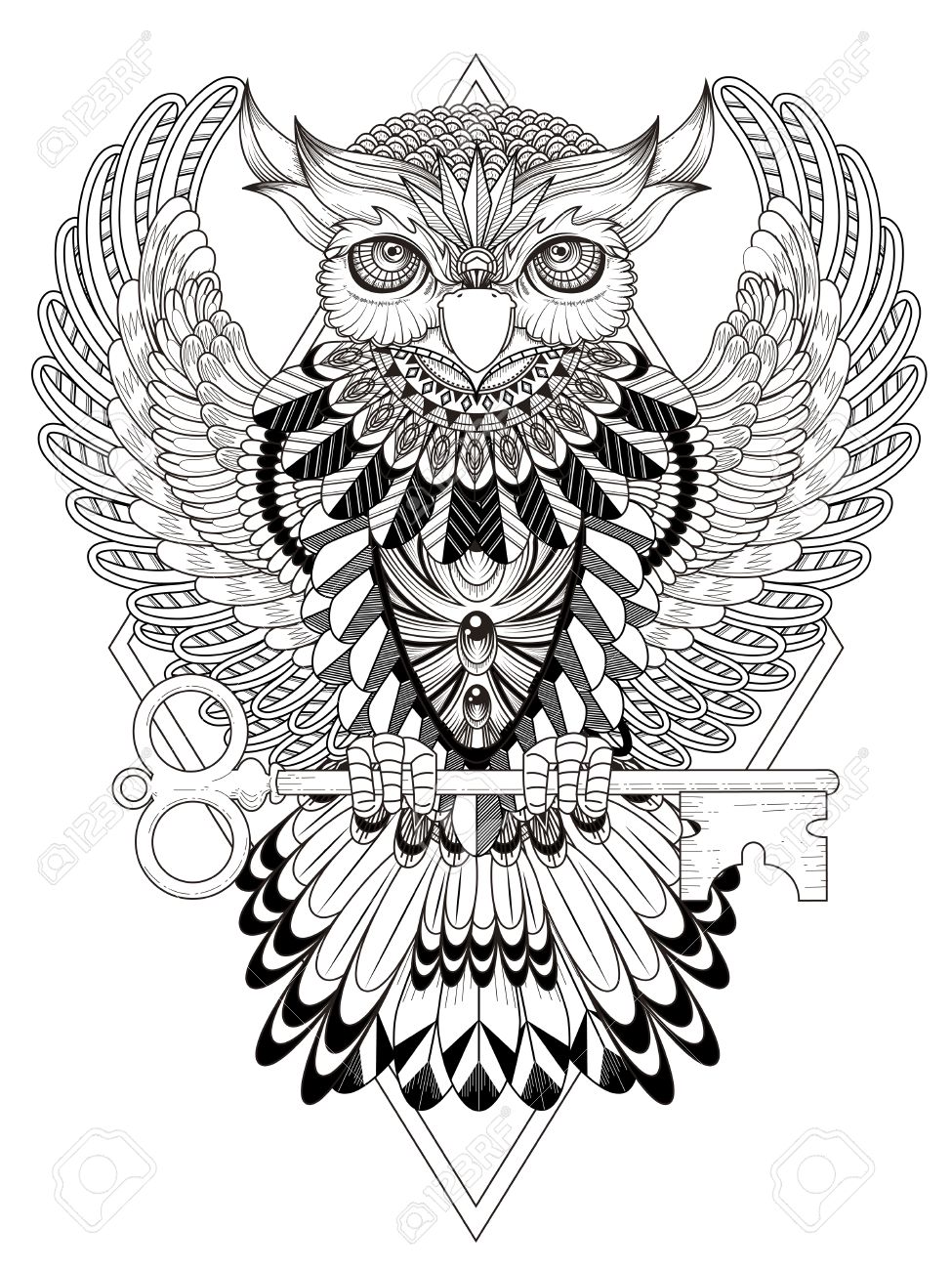Mysterious Owl Coloring Page In Exquisite Line Royalty Free SVG, Cliparts,  Vectors, and Stock Illustration. Image 49728930., image size:975x1300