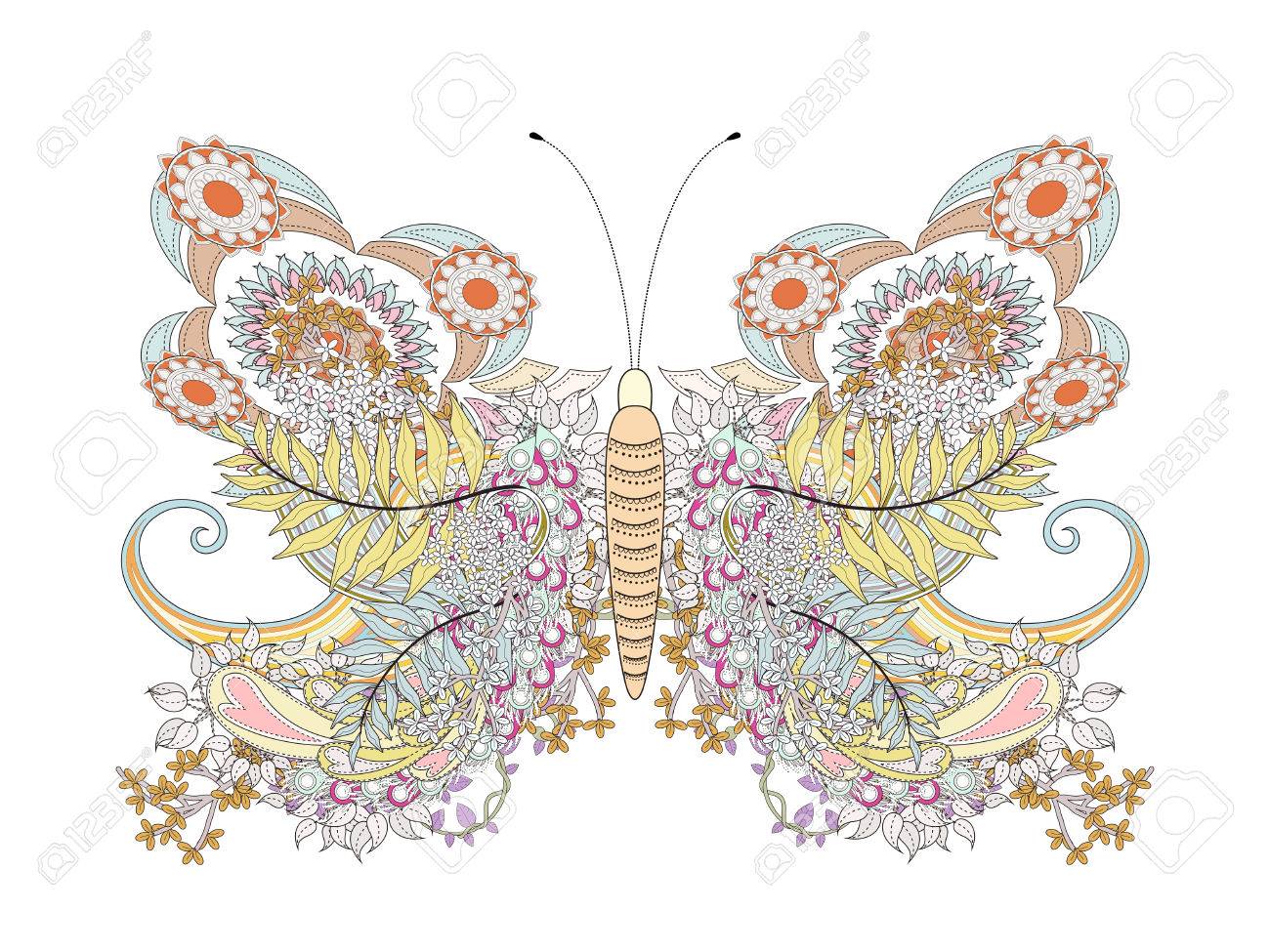 Créative Coloriage Papillon D éléments Floraux En Ligne Exquise créative Coloriage papillon d éléments floraux en ligne exquise Banque d images