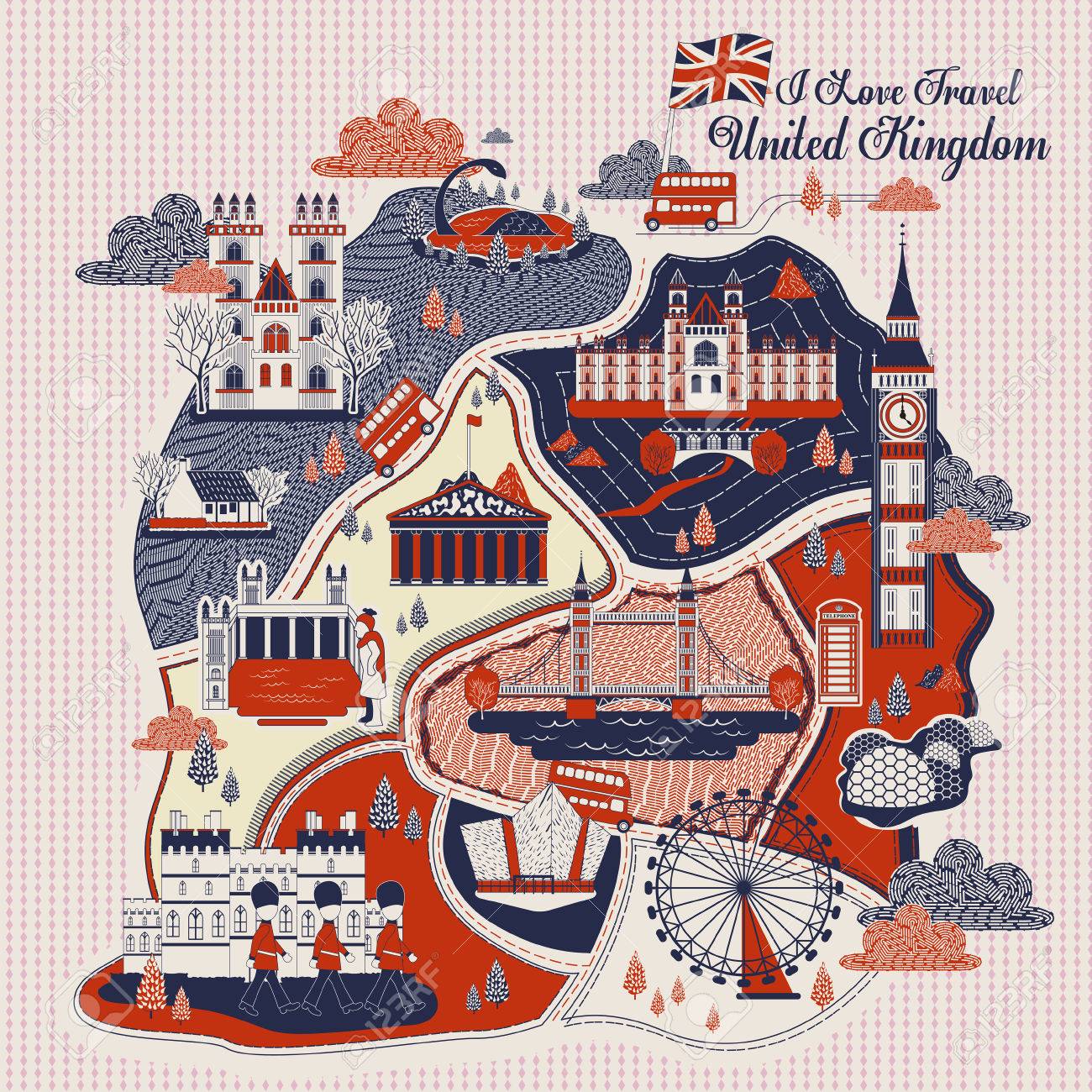魅力的なイギリス旅行観光ポスター デザインのイラスト素材 ベクタ Image