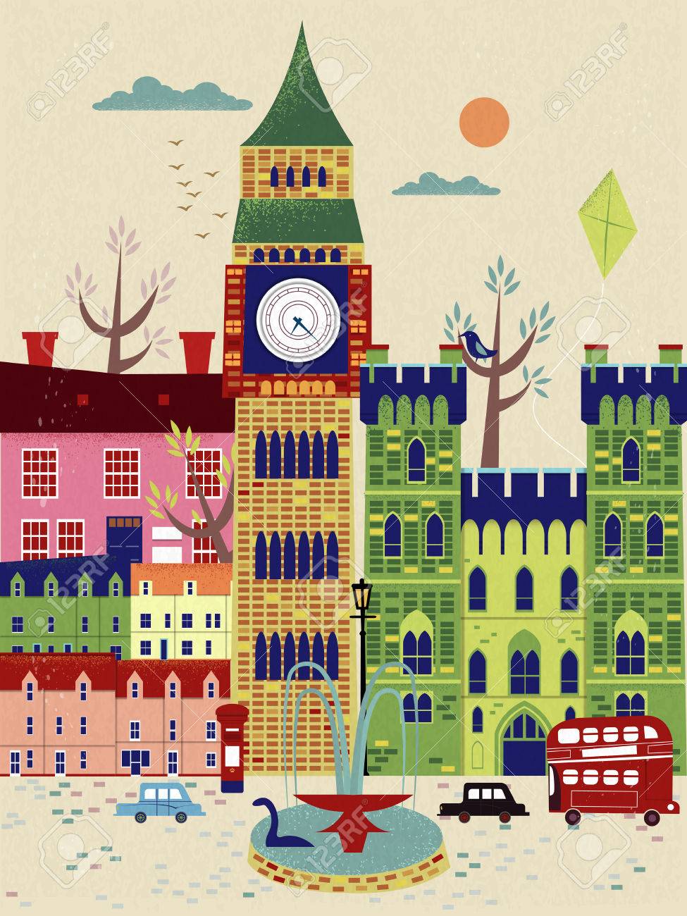 素敵なイギリス旅行ポスター通りの風景のイラスト素材 ベクタ Image