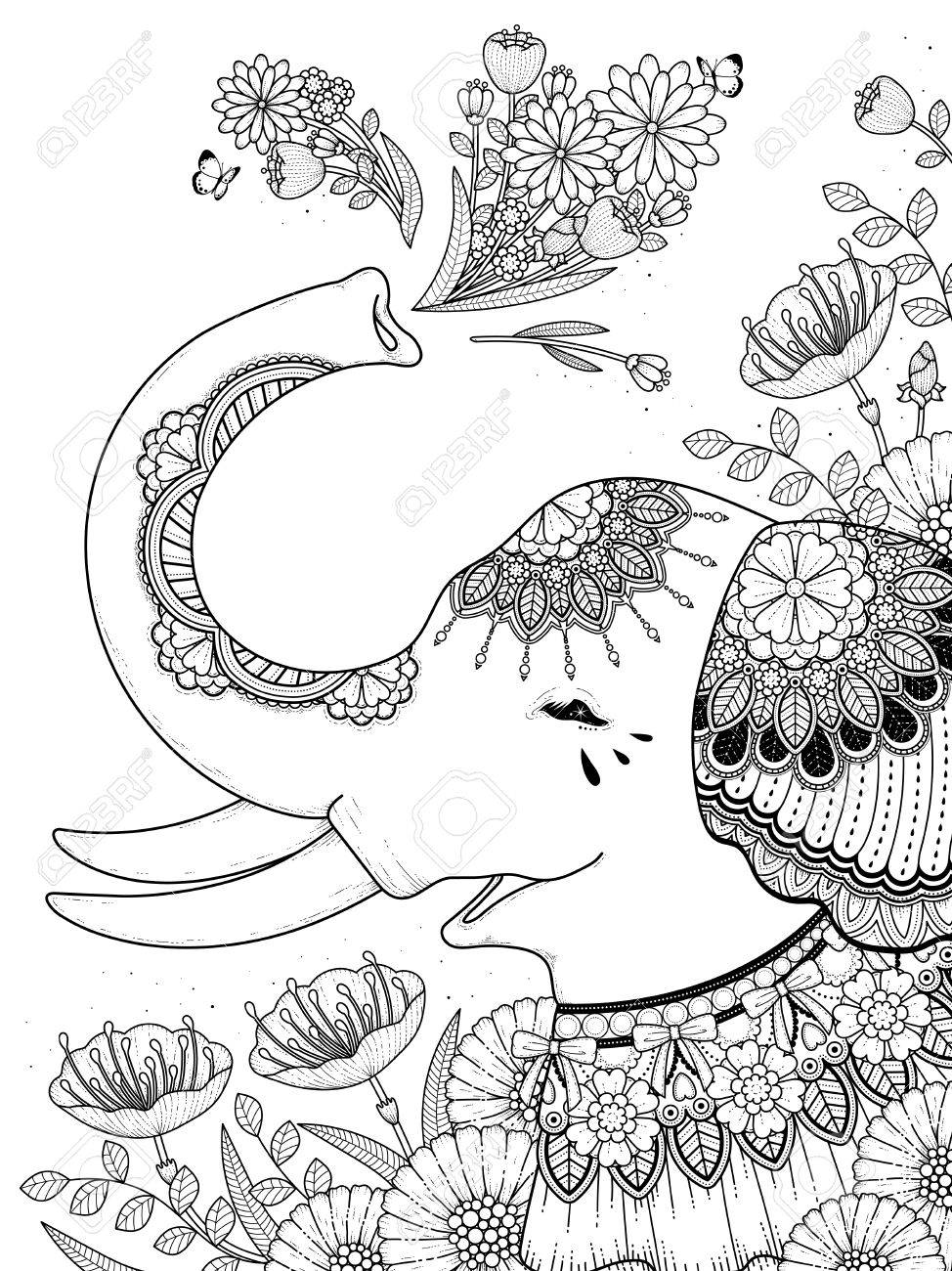 gorgeous elephant with floral adult coloring page royalty free cliparts vectors and stock illustration image 56869435 coloriage de la couronne