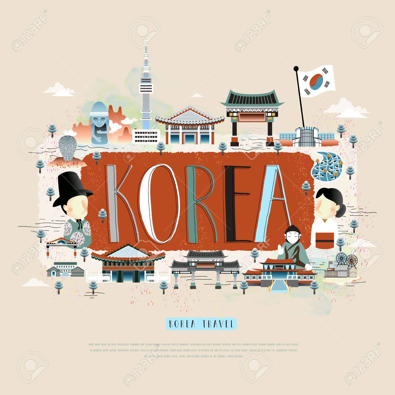 Moder 韓国旅行観光ポスター デザインのイラスト素材 ベクタ Image