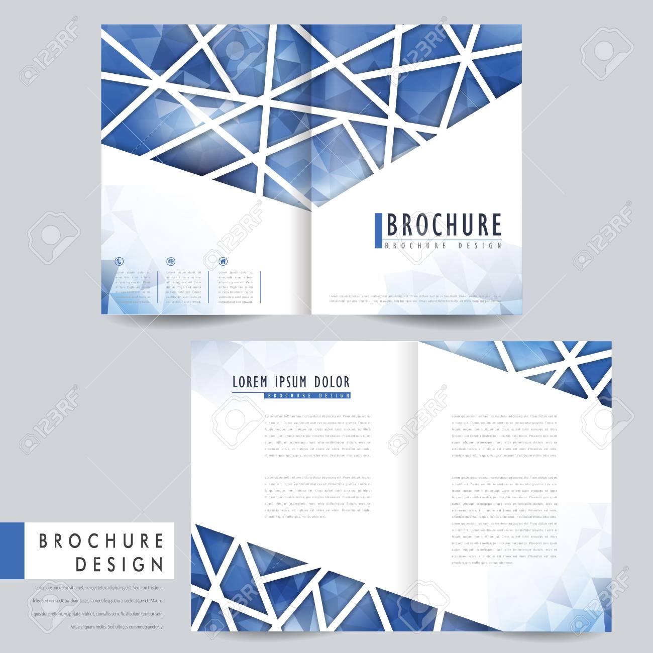 modern bi fold brochure template design with polygonal element