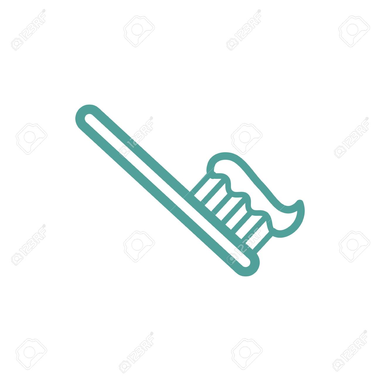 ベージュ色の背景に分離された歯磨き粉細い線アイコンが付いた歯ブラシ のイラスト素材 ベクタ Image