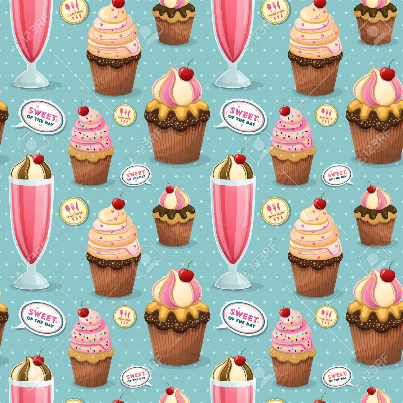 Sweets Seamless Pattern Adorable Collection De Casse Croute Avec Le Petit Gateau Et Milk Shake Clip Art Libres De Droits Vecteurs Et Illustration Image