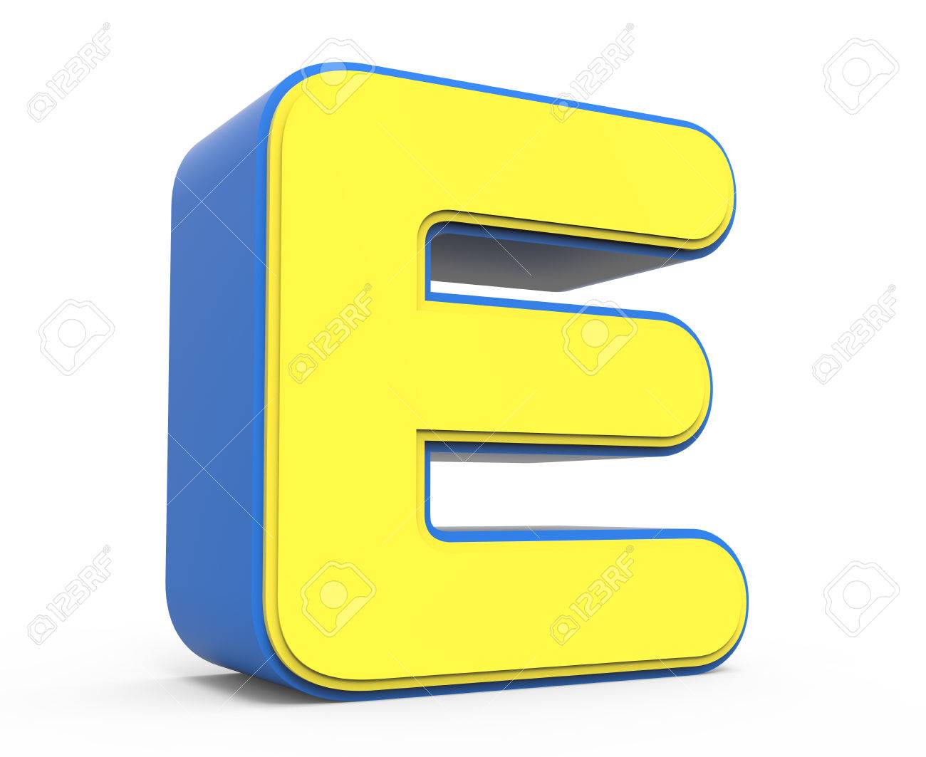 Representación 3d Letra E De Color Amarillo Aislado Fondo Blanco Lindo Como De Juguete Alfabeto Para El Diseño La Palabra Amarillo Con Marco Azul