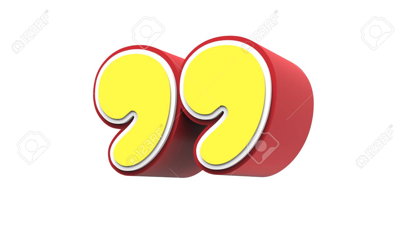 right tilt red framed yellow quotation mark 3d rendering graphic