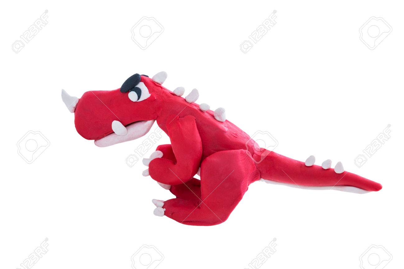 creative clay model red dinosaur from children bright plasticine