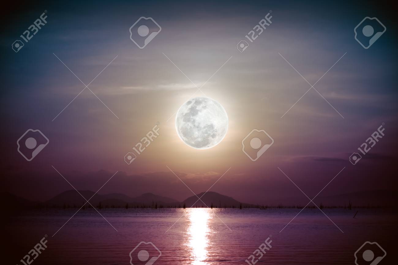 Fantastic View Of The Sea Romantic Scenic With Full Moon On Stock Photo Picture And Royalty Free Image Image 63690758
