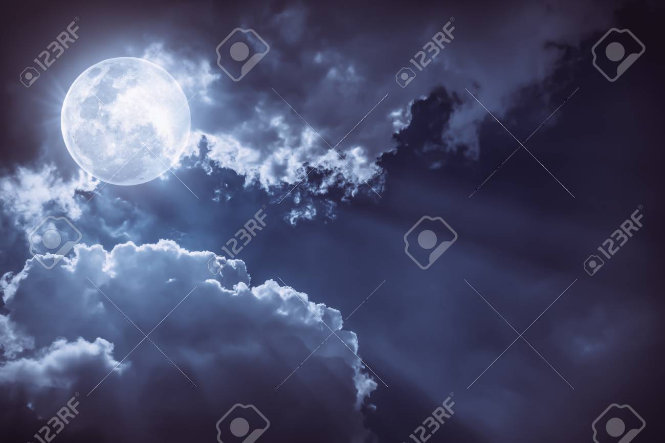 Attractive Photo Of A Nighttime Sky With Clouds And Bright Full Stock Photo Picture And Royalty Free Image Image